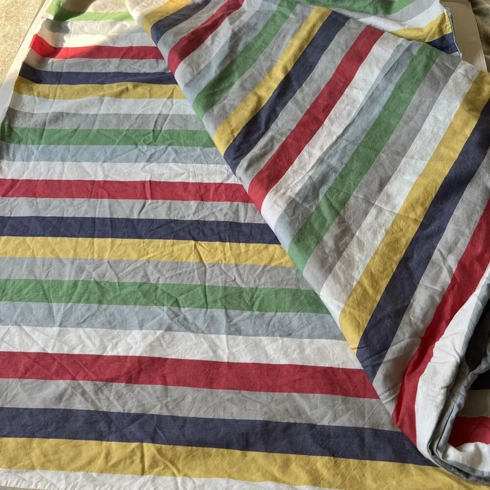 Pottery Barn Kids Organic Cotton Twin Duvet Cover Multi Stripe +New Pillowcase